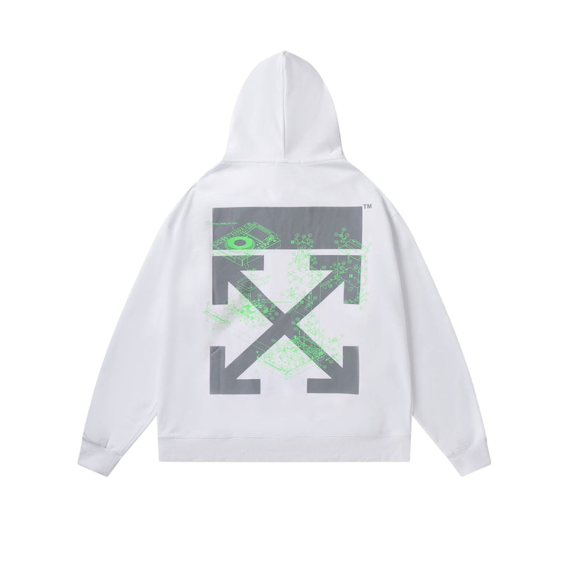 Autumn And Winter Fluorescent Green Luminous Machinery Drawing Elements Hooded Sweater For Men And Women
