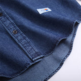 Men Shacket Long Sleeve Autumn Shirt Autumn Shirt Solid Color Mixed Color Stripe Sleeve Loose Casual Denim Shirt