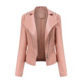Hot Pink Motorcycle Jacket Spring and Autumn Women's Leather Jacket Slim Thin Motorcycle Clothing