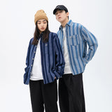 Men Shacket Long Sleeve Autumn Shirt Spring Striped Shirt Long Sleeve Students' Top Outerwear Men