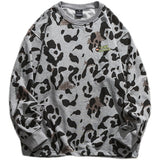 Men Shacket Long Sleeve Autumn Shirt Autumn Monochrome Leopard Print Loose Round Neck Youth Sweater