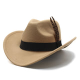 Wester Hats Spring and Autumn Feather Woolen Hat Fedora Hat Sun Hat