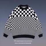 Men Fall Outfits Winter Vintage Diamond Plaid Loose Round Neck Sweater Knitwear