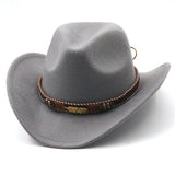 Wester Hats Metal Leaf Belt Cowboy Hat Autumn and Winter Woolen Bowler Hat Wide Brim Jazz Felt Cap