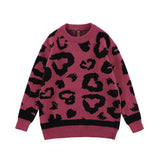 Men Fall Outfits Hip Hop Retro Leopard Print Round Neck Sweater Loose Sweater