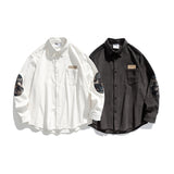 Men Shacket Long Sleeve Autumn Shirt Fall Color Contrast Patchwork Corduroy Western Casual Shirt