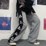 Harajuku Clothing Men Classic Retro Pants Straight Leg Pant Vintage Printed Loose Boys Pants Straight Casual Trousers