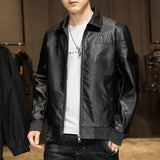 Two Tone Leather Jacket Autumn and Winter Leather Coat Men's Motorcycle Lapel Flight Suit Leather Jacket Color Matching Casual Jacket