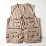 Men Utility Vest Work Zipper Tactical Work Vest Slim Pocket Jacket Multi-Pocket Retro Workwear Vest