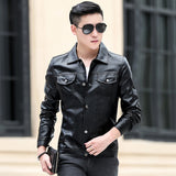 80's Leather Jacket Spring and Autumn Men's Leather Motorcycle Windproof Warm PU Leather Jacket Jacket