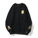 A Ape Print Sweatshirts Autumn and Winter Cartoon Embroidered Crew Neck Pullover and Fleece Sweater Men and Women