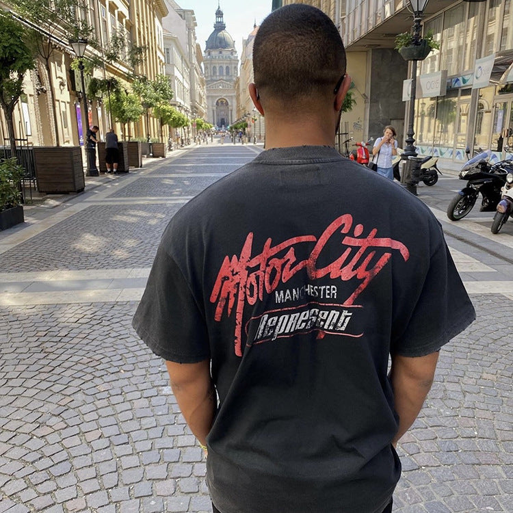 Present Letter Print T Shirt Present Letter Print Washed Distressed Vintage High Street Loose Short Sleeve T-shirt