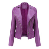 Hot Pink Motorcycle Jacket Spring and Autumn Women's Leather Jacket Slim Thin Motorcycle Clothing