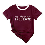 True T Shirts My Dog Is My True Love Letter round Neck Loose Short Sleeves