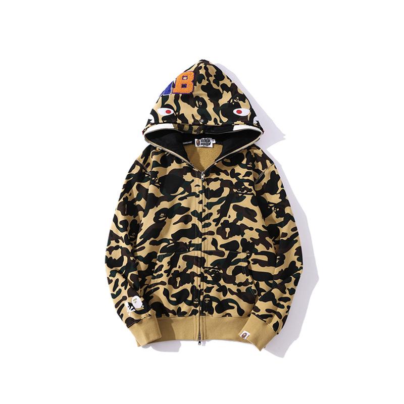 A Ape Print Jacket Shark Head Skull Color Double Hood Thin Fleece Hoodie Male and Female Large Size Coat