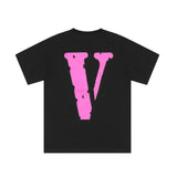 Vlone Street HipHop Loose Short Sleeve Tshirt Men and Women Couple Pink Printing Half Sleeve Tshirt
