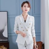 Women Pants Suit Uniform Designs Formal Style Office Lady Bussiness Attire Fashion Autumn And Winter Striped Suit Two-Piece Suit
