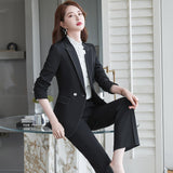 Women Pants Suit Uniform Designs Formal Style Office Lady Bussiness Attire Long Sleeve Fashion Casual Small Suit Two-Piece Set