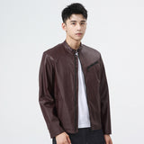 80's Leather Jacket Spring and Autumn Leather Men's Stand-up Collar All-Match Spring and Autumn PU Leather Jacket Men's Jacket