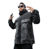 Men plus Size Coat Winter Color Matching Camouflage Coat Fleece-Lined Thickened Cotton Clothing High Collar Warm Cold-Proof