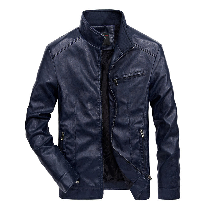 1970 East West Leather Jacket Men's Fall/Winter Slim PU Leather Jacket Casual Men's Coat