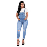100 Cotton Jeans Women's Ripped Suspender Curling Jeans Cropped Pants