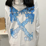 Dissolved Water Drop Blue Gradient Arrow Hooded Sweater Thin Coat