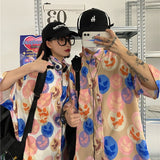 Harajuku Clothing Men's Casual Shirts Summer Cool Printing Male and Female Personality Loose Short Sleeve Shirt