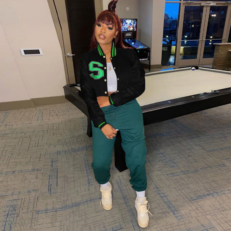 Cheerleader Letterman Jacket Hot Embroidered Cardigan Casual