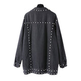Pearl Jean Jacket Loose Black Beaded Denim Coat Sweatshirt Women