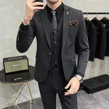 Men Suit Slim-Fit Single Button Three-Piece Set