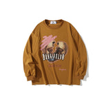 Mens Fall Outfits Long Sleeve Graffiti Cartoon T-shirt Loose Couple Outfit