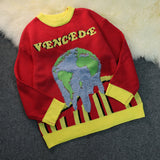 Men Fall Outfits Retro Cartoon Brocade Sweater Couple Pullover Sweater