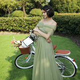 Green Fairycore Dress Bridesmaid Dress Long off-Shoulder Bridesmaid Group Evening Dress Graduation Host Party Dress Female