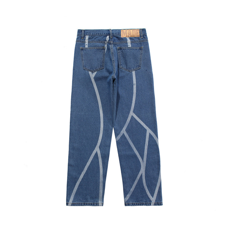 Printed Jeans Men's plus Size Retro Sports Trousers Baggy Straight Trousers Casual Trousers Men Jeans