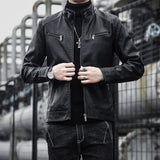Urban Leather Jacket Men PU Leather Coat Male Teen Stand Collar Punk Male Motorcycle Leather Jacket