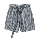 Men Jean Shorts Zebra Print Denim Shorts Men's Summer Washed Distressed Loose Straight Shorts