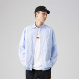 Men Shacket Long Sleeve Autumn Shirt Spring Stripes Versatile Shirt Top Simple Coat