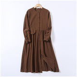 Green Fairycore Dress Japanese Style Design round Neck Dress Mori Style Niche Loose Waist Cardigan Large Swing Skirt A- Line Skirt Autumn