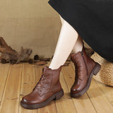 Coachella Cowboy Boots Autumn and Winter Round Head Low Tube Flat Heel Vintage Martin Boots