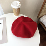 Beret Hat Pure Color Wool Women's Autumn and Winter Painter Cap Retro