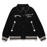 Mens Fall Outfits Vintage Baseball Jacket Autumn and Winter Clown Cartoon Embroidered Lapel Couple Jacket