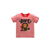 A Ape Print for Kids T Shirt Striped T-shirt round Neck Cartoon Cotton Short Sleeve