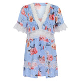 Russian Style Dress V-neck Printed Lace Stitching Lace Cool Dress