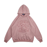 Men Fall Outfits Vintage Bear Embroidered Hooded Sweater Hip Hop Loose Couple Casual Jacket