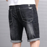 Mens Jean Shorts Summer Denim Shorts Men's Elastic Five-Point Pants Tether Loose Waist Trimming Pants