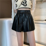 Leather Shorts Autumn and Winter Loose Wide Leg High Waist Slim Fit A- line Outerwear Leather Pants Pu Boots Shorts