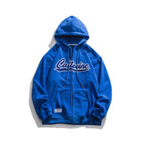 Men Fall Outfits Retro Hooded Coat Letter Flocking Embroidered Sports Sweater
