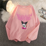 Kuromi Hoodie Fashion Flower Couple round-Neck Sweater Top for Women