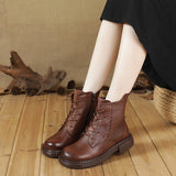 Coachella Cowboy Boots Autumn and Winter Round Head Low Tube Flat Heel Vintage Martin Boots